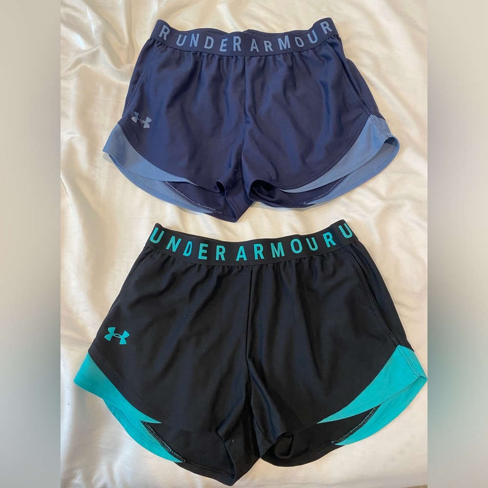 Navy blue under armour shorts / black and teal under armour shorts